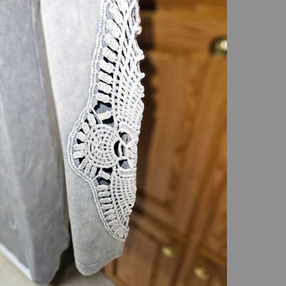 TORRID Plus Size Cotton Modal Blue Ribbed Scoop Neck Crochet Long Sleeve Top 2X - Picture 6 of 16